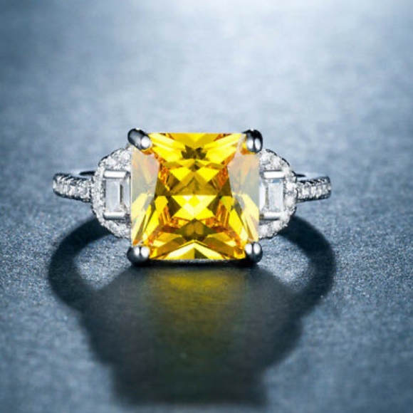 New 925 Silver Princess Cut Citrine Ring Size 6-10 - Picture 5 of 5